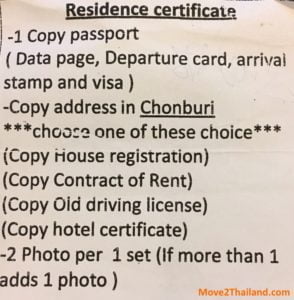 Residence Certificate Chonburi