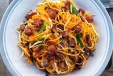 Stir fried Chinese noodles with Chinese sausage